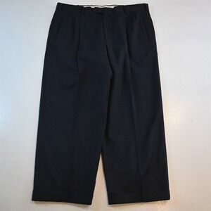 Vtg Y2K 2000s 36x28 100% Wool Flannel Pleated Cuffed Baggy High Waist Pants